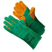 Краги из спилка зеленого цвета с усилением, прошиты огнеупорной нитью GWARD Green Welder